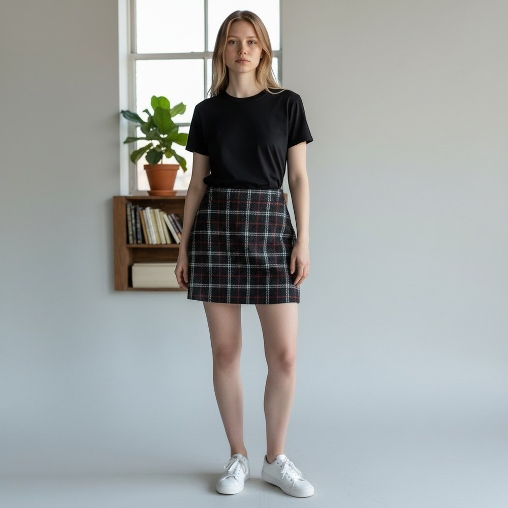 J. Crew Wool Plaid Mini Skirt Red Gray Tartan 2 Scottish Euro clueless academia